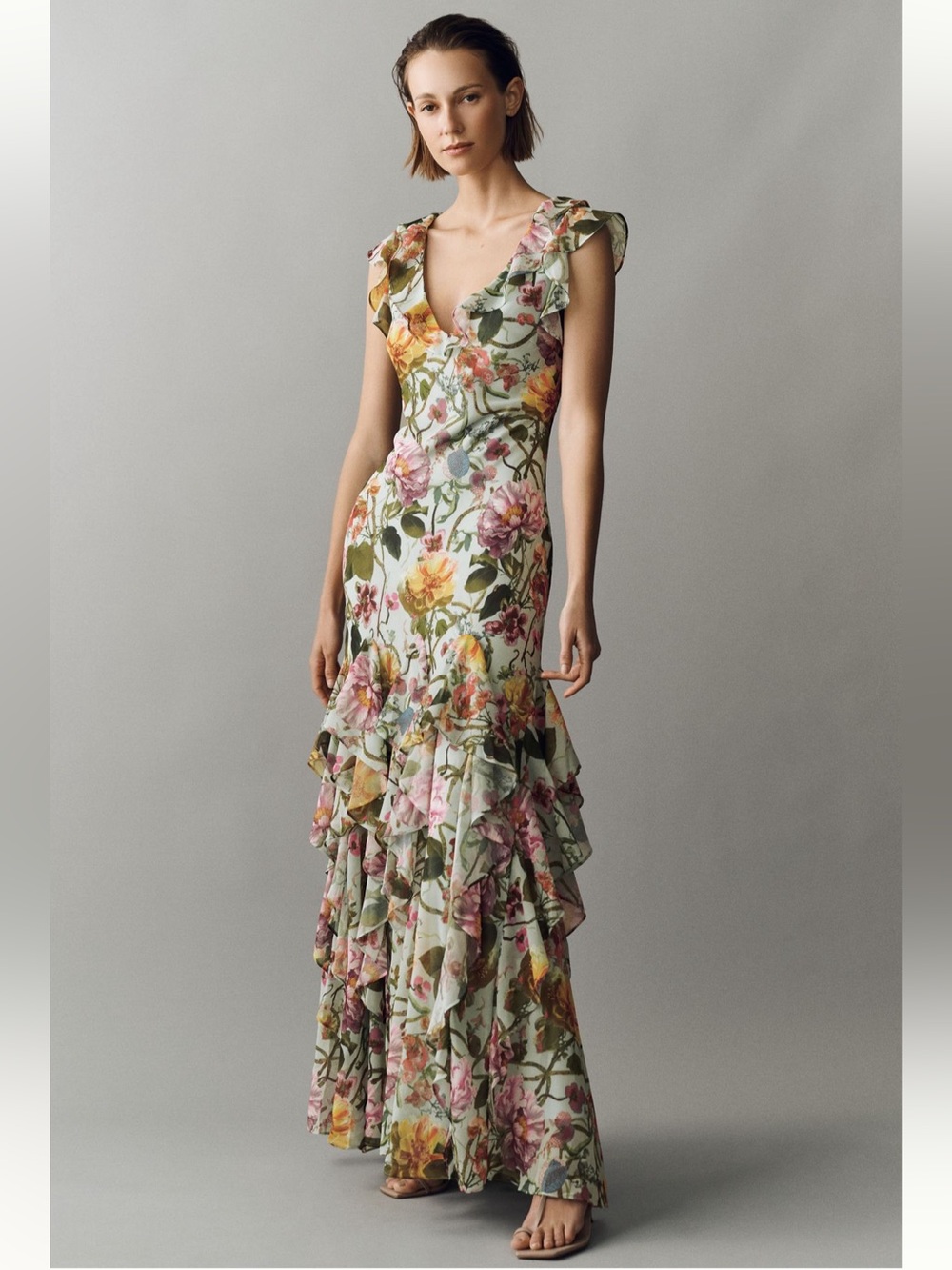 Anthropologie BHLDN Charlotte Chiffon Ruffle Maxi Dress - Sz M